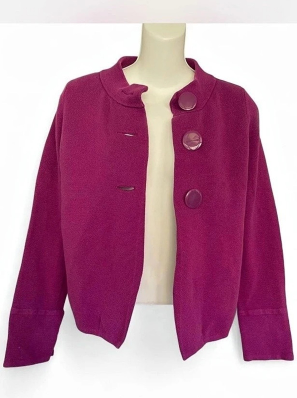 Talbots Petites Magenta Purple Cardigan Sweater Big Button-Front Size Small EUC